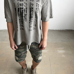 Unisex Vintage T Shirts SAINT MICHAEL x CHO Omnipotent Limited Edition ¨C High-Street Short-Sleeve Tee featuring Direct-to-Garment (DTG) white ink printing, heavy-duty distressed wash finish, and a unique cement-grey colorway.