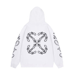 OW embroidered cashew flower pattern pullover hooded sweater