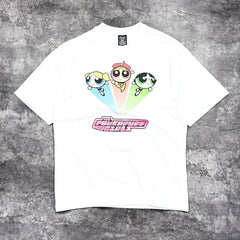 Unisex Vintage T Shirts THE POWERPUFF GIRLS Limited Edition Washed & Distressed Short-Sleeve T-Shirt. Custom heavyweight brushed fabric with a vintage feel; high-quality direct-to-garment (DTG) white ink printing; premium texture throughout.