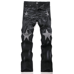 Mens Fashion Jeans Star Rhinestones S3972#