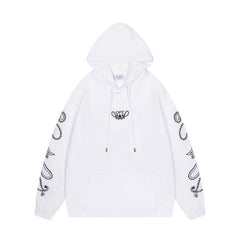 OW embroidered cashew flower pattern pullover hooded sweater