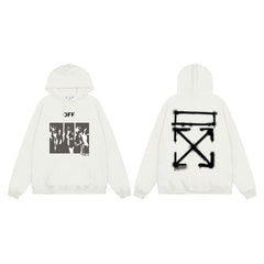 OW Blur Portrait Arrow Pattern Pullover Hooded Sweater