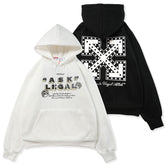 OW dotted letter arrow pattern fleece hooded sweater