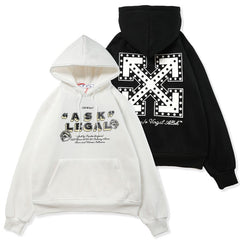 OW dotted letter arrow pattern fleece hooded sweater