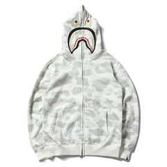 Bathing Ape Bape Hoodie Black and White Luminous Shark Coat Looped Fabric Hooded Shark Sweater Shark Embroidered Hoodie