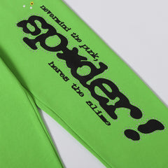 Sp5der Sweatpants Stylish green with black letter print