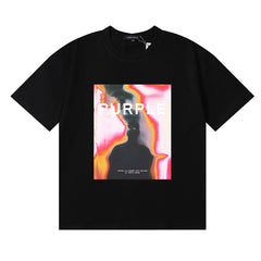 Purple T Shirts Thermal Printing Cotton Casual Short Sleeves Men and Women