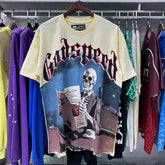 Godspeed T Shirts Newspaper Skull Printing Cotton Casual Short Sleeves Men and Women