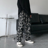 Men Jeans Straight Wide-Leg Pants Casual Loose Washed-out Denim Trousers