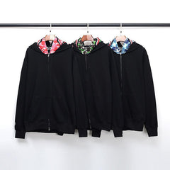 Bathing Ape Bape Hoodie Fall/Winter Double Hood Camouflage Shark Head Zipper Fleece Padded Coat Sweatshirt