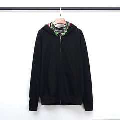 Bathing Ape Bape Hoodie Fall/Winter Double Hood Camouflage Shark Head Zipper Fleece Padded Coat Sweatshirt
