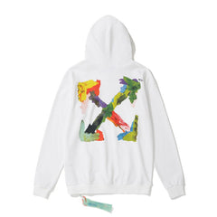 Off White hoodie Multicolored Leaf Arrow Pattern Crew Neck Hoodie