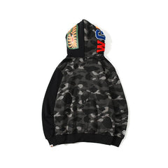 Bathing Ape Bape Hoodie Autumn and Winter Camouflage Shark Double Hood Sweatshirt Couple Coat Hip Hop Men and Women