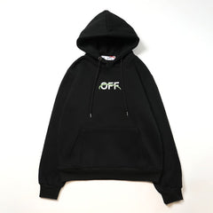 OW excavator letter pattern fleece hooded sweater