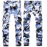 Mens Fashion Jeans Blue paintbrush graffiti 8837#