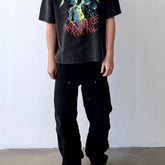 Unisex Vintage T Shirts Saint ¡Á BerBerJin ¡Á Metallica three-way collaboration washed short-sleeve tee. Features vintage single-stitch construction, heavy enzyme-wash finish, and distressed cut-and-tear detailing across multiple areas.