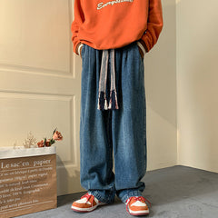 Men Jeans Vintage Dark Blue Jeans Men's Loose plus Size Straight Wide Leg Pants