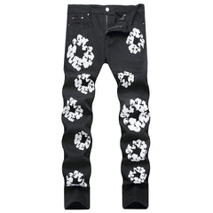 Mens Fashion Jeans White cotton flower 1322#