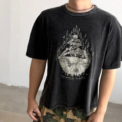 Unisex Vintage T Shirts GALLERY DEPT. 26SS THE WORLD IS OURS Limited Edition: Heavyweight, washed-and-distressed streetwear T-shirt featuring a boxy, cropped punk-inspired fit.