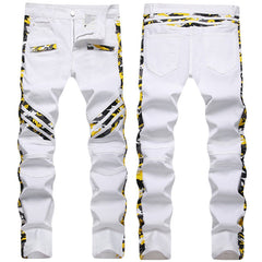 Mens Fashion Jeans Yellow camouflage stripes 8828#