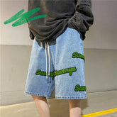 Men Jeans Shorts Summer Loose Casual Pants Retro Cropped Pants