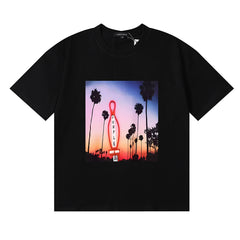 Purple T Shirts Bowling Coconut Tree Print Cotton Casual Short Sleeve Men and Women