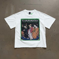 Unisex Vintage T Shirts Vintage-style line: A limited-edition, boxy, wide-neck streetwear T-shirt commemorating the 1994 CrazySexyCool world tour by the legendary American R&B girl group TLC; features a grunge-punk aesthetic.