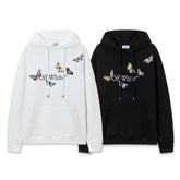 OW Butterfly Letter Print Pattern Pullover Hooded Sweater