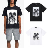 Purple T Shirts Palm Tree Print Cotton Casual Versatile Short Sleeve Men and Women