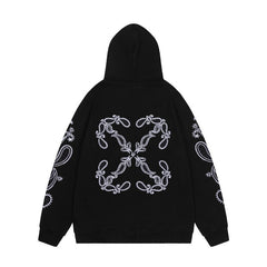 OW embroidered cashew flower pattern pullover hooded sweater