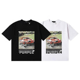 Purple T Shirts Racing Poster Printing Cotton Casual Short Sleeves Men and Women
