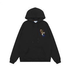 OW Maple Leaf Letter Arrow Pattern Pullover Hooded Sweater