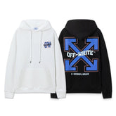 OW Blue Letter Arrow Pattern Pullover Hooded Sweater