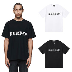 Purple T Shirts Gothic Letter Print Cotton Casual Short Sleeves Men and Women