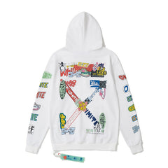 Off White hoodie Slogan Cartoon Arrow Pattern Pullover Hood