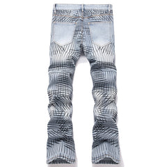 Mens Fashion Jeans Cross-line wide-leg pants 5718#