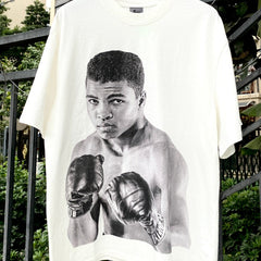 Unisex Vintage T Shirts Legendary Boxing Champion Ali Limited Edition: A high-street short-sleeve tee featuring West Coast street graffiti and hip-hop aesthetics. Crafted with a heavyweight fabric and a distressed wash finish, it showcases direct-t