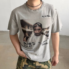 Unisex Vintage T Shirts CHOOOSELF 26SS 2Pac THUG LIFE Limited Edition Tribute Tee ¨C Heavyweight, Washed, Distressed, Boxy-Fit Streetwear Punk Style