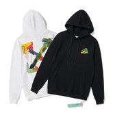 Off White hoodie Multicolored Leaf Arrow Pattern Crew Neck Hoodie