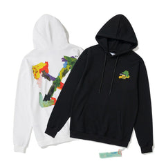 Off White hoodie Multicolored Leaf Arrow Pattern Crew Neck Hoodie