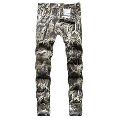 Mens Fashion Jeans Wrinkled snake pattern 583#