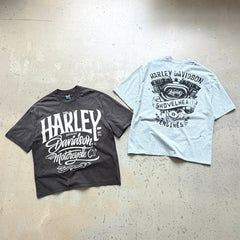 Unisex Vintage T Shirts Saint X BerBerJin X Harley three-way collaboration. Heavyweight 280g fabric (post-wash weight). Vintage construction featuring single-stitch and blind-stitch detailing. Finished with heavy-duty monkey-style spray distressing