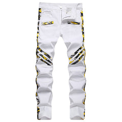 Mens Fashion Jeans Yellow camouflage stripes 8828#