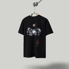 Travis Scott T Shirts x WWE collaboration: John Cena and Dwayne Johnson pose for a photo together. Letter-printed retro short-sleeved T-shirt.