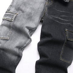 Mens Fashion Jeans Black and gray color blocking 5706#