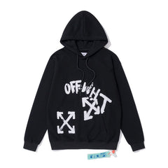 OW Square Letter Arrow Pattern Hooded Sweater