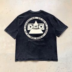 Unisex Vintage T Shirts Saint ¡Á KLF Freedom Radio Collaboration T-Shirt. Heavyweight 260g pure cotton fabric (post-wash weight). Vintage single-stitch and blind-stitch construction. Features hand-painted ink splatter, sandblasted wash finish, and dis