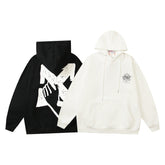 Off White hoodie with a fleece hood with a palm globe arrow pattern