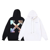 OW Portrait Arrow Pattern Pullover Hooded Sweater