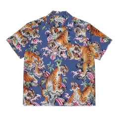 GUILTYPARTIES TIGER Shirts 22SS Flower and Tiger Print Loose Hawaiian Short Sleeve Shirt Men